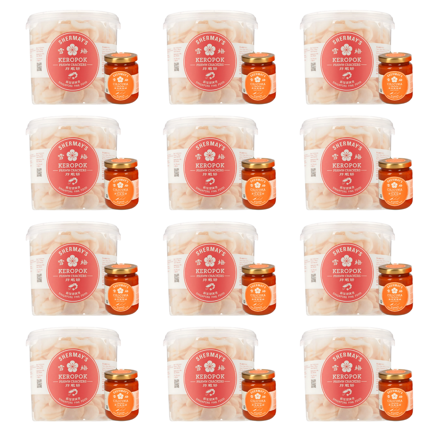 Set of 12 Prawn Cracker (Keropok) Buckets + Cilicuka Original (Level 1) + FREE Medium Gift Bags