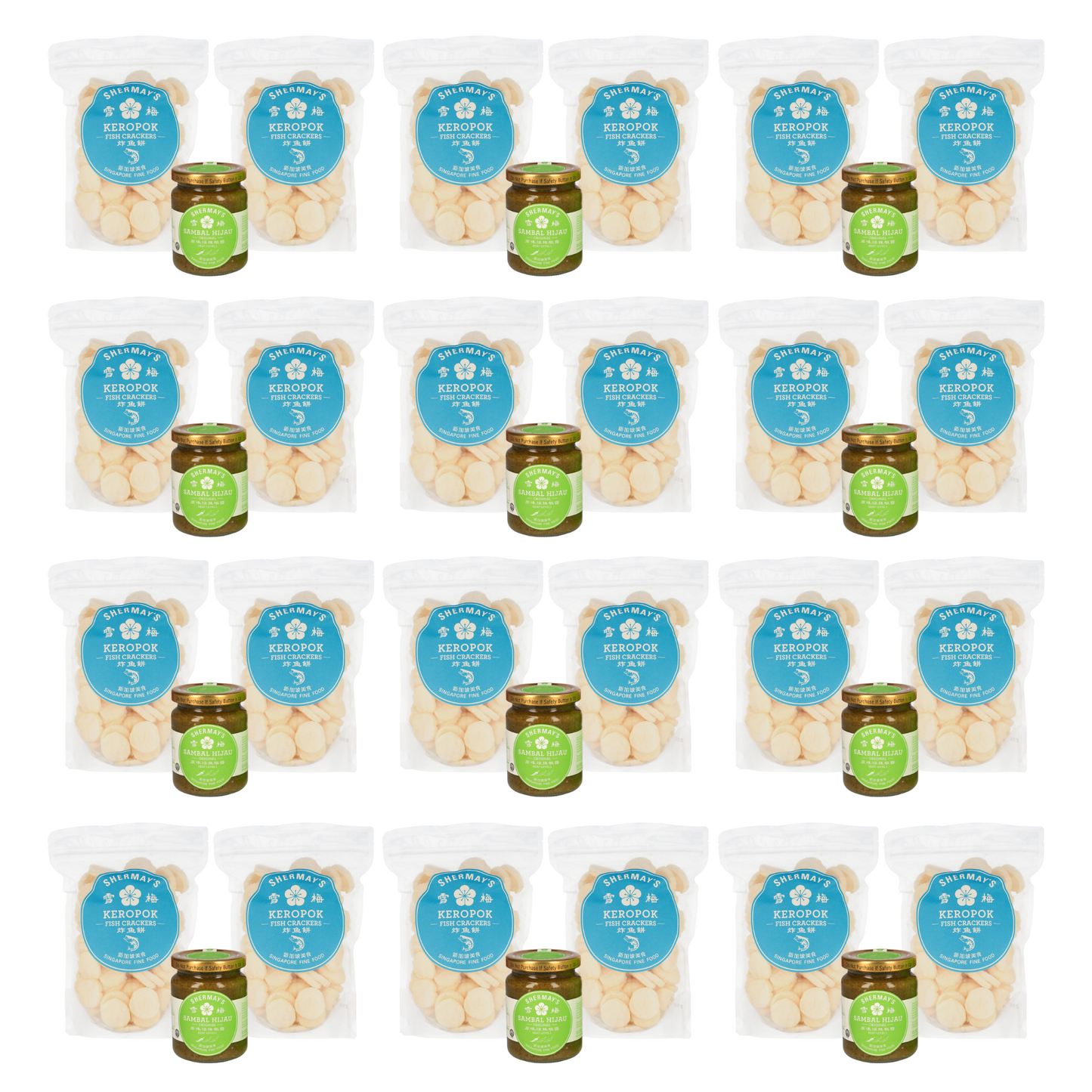 Set of 12 Fish Cracker (Keropok) Packets + Sambal Hijau + FREE Medium Gift Bags
