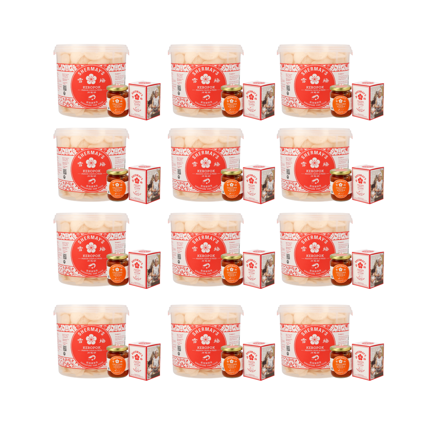 Set of 12 SG60 Mixed Prawn (Keropok) Bucket + SG60 Cilicuka Original + FREE Medium Gift Bags