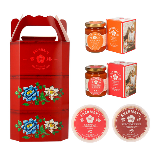 Lacquer Red Tingkat Gift Set: Keropok & Sauces