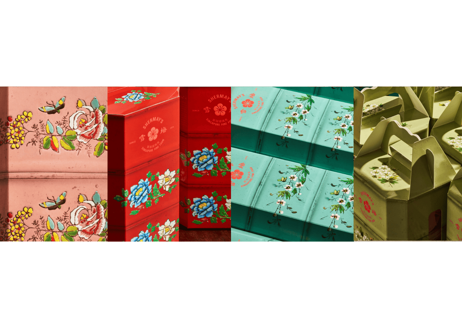 Shermay's Rose Pink, Lacquer Red, Vintage Teal, Straits Green Tingkats