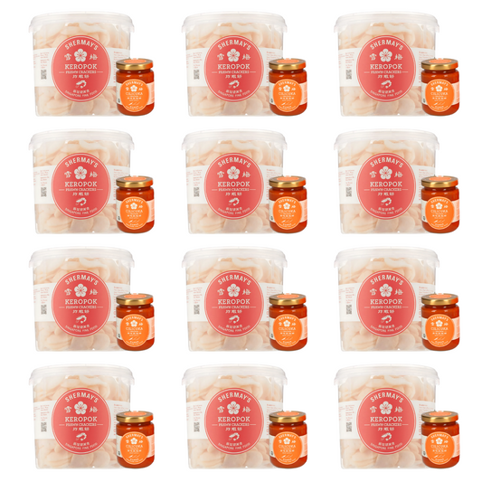 Set of 12 Prawn Cracker (Keropok) Buckets + Cilicuka Original (Level 1) + FREE Medium Gift Bags