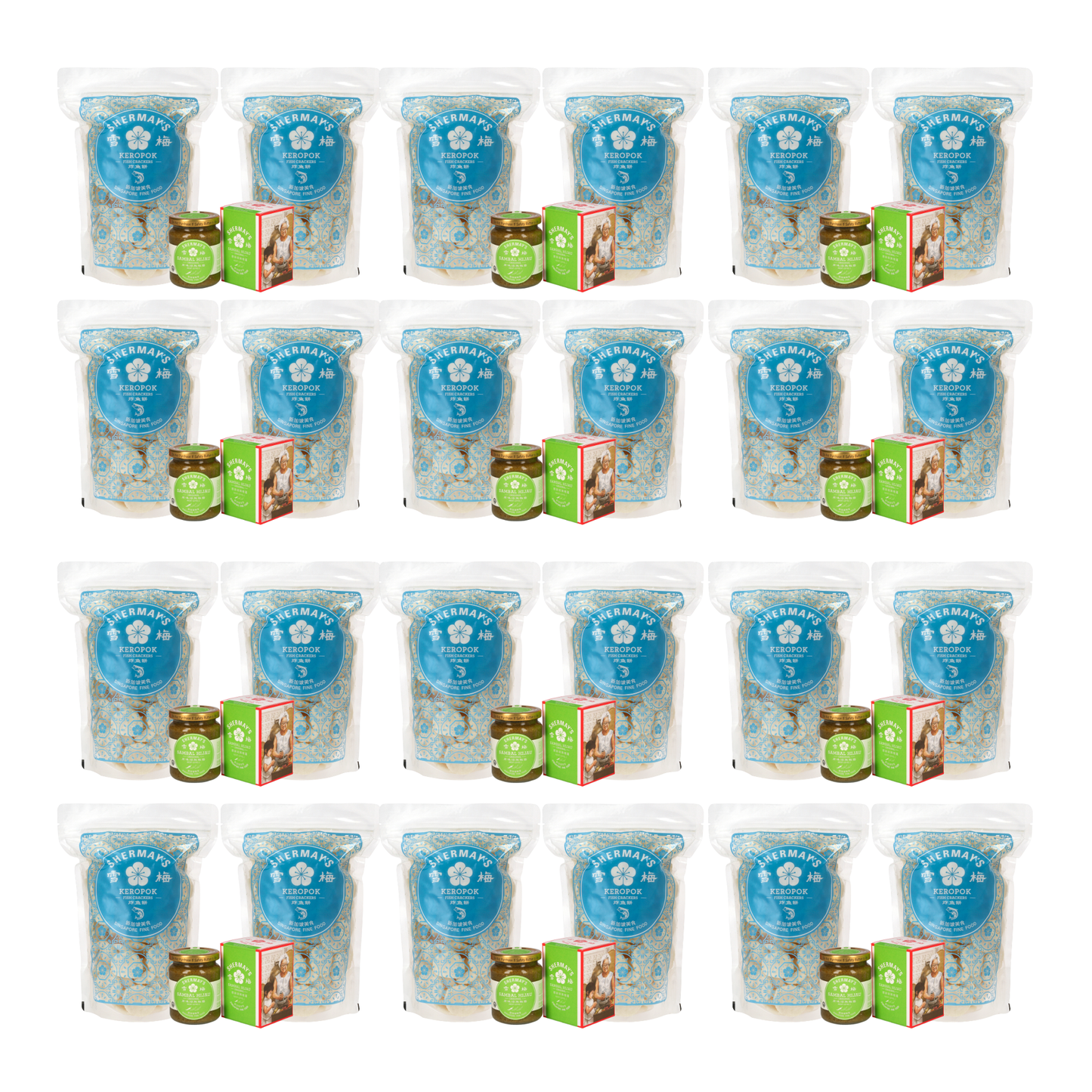 Set of 12 Fish Cracker (Keropok) Packets + Sambal Hijau + FREE Medium Gift Bags