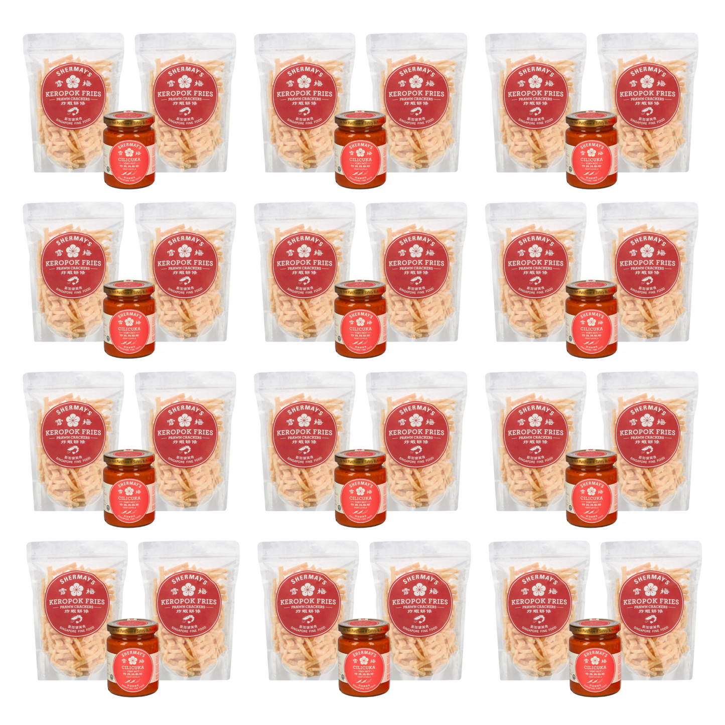 Set of 12 Keropok Fries (Cracker) Packets + Cilicuka Very Hot (Level 2) + FREE Medium Gift Bags