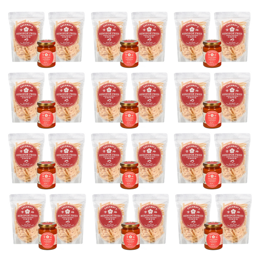 Set of 12 Keropok Fries (Cracker) Packets + Cilicuka Very Hot (Level 2) + FREE Medium Gift Bags