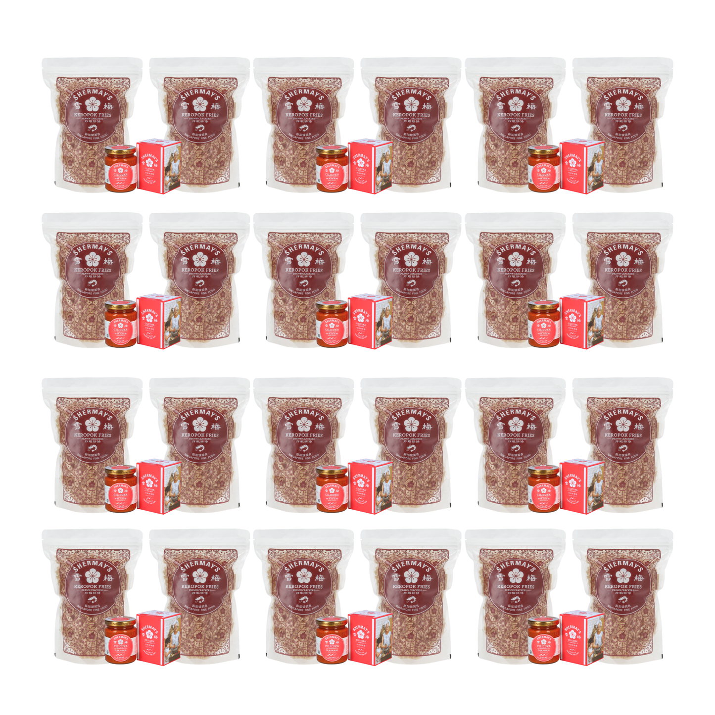 Set of 12 Cracker (Keropok) Fries Packets + Cilicuka Very Hot (Level 2) + FREE Medium Gift Bags