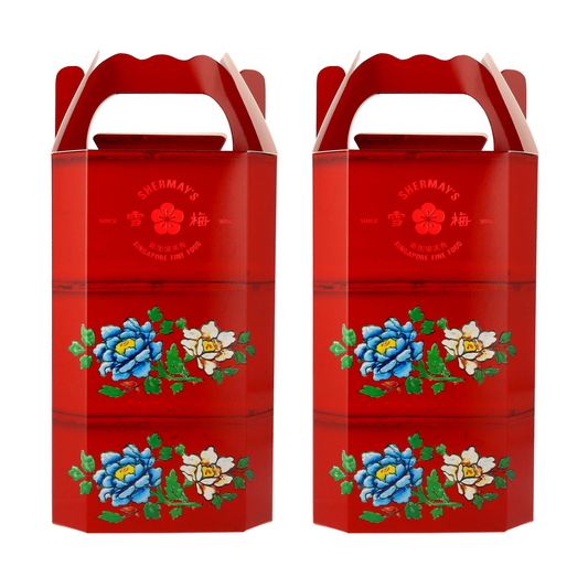 Lacquer Red Tingkat Gift Pair: Keropok & Sauces