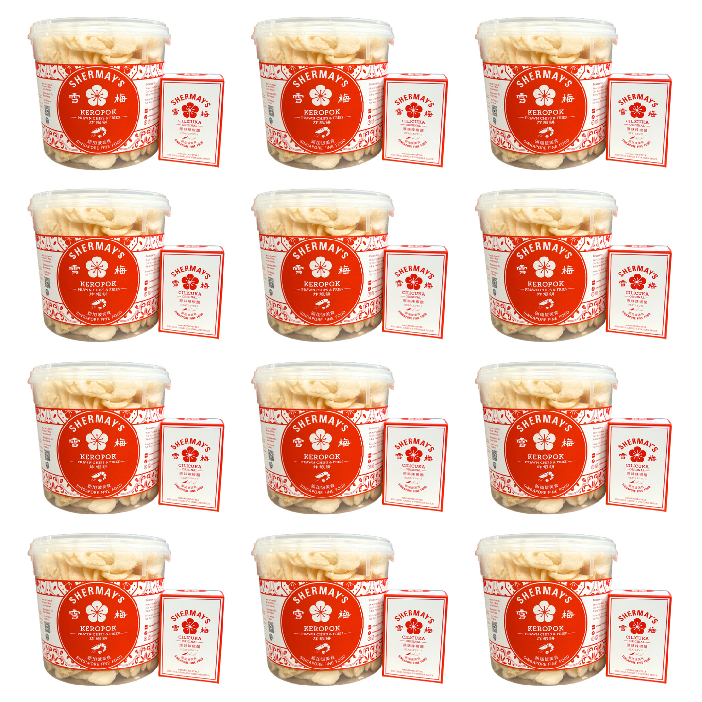Set of 12 SG60 Mixed Prawn (Keropok) Bucket + SG60 Cilicuka Original + FREE Medium Gift Bags
